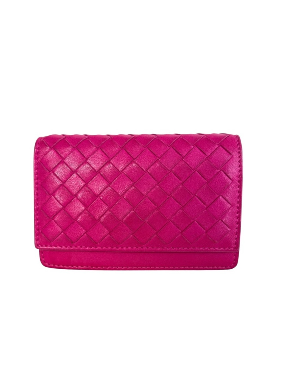 Vintage Bottega Veneta Intrecciato Pink Leather Snap Wallet